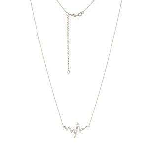 925 Sterling Silver CZ Heartbeat Pulse Necklace